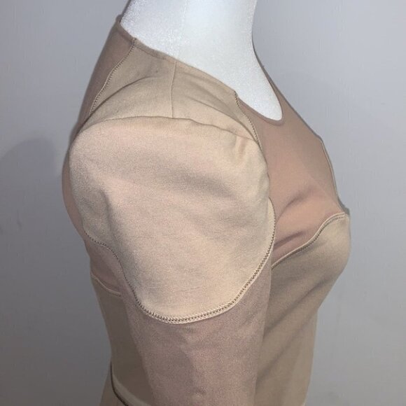 MACKAGE Tan Mesh Bandage Padded Shoulder Round  Neck Mini Bandage Dress Size 8 - Picture 7 of 16